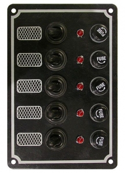 Панель выключателей, 6 тумблеров с колпачками, светодиодные индикаторы, алюм