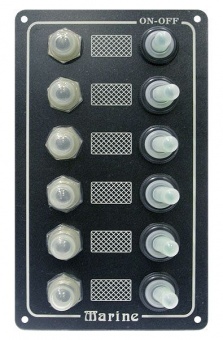 Панель выключателей, 6 тумблеров с колпачками, авт. предохр, алюм